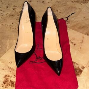 Christian Louboutin “Kate 100mm” Black Patent Heels; Size 38 1/2